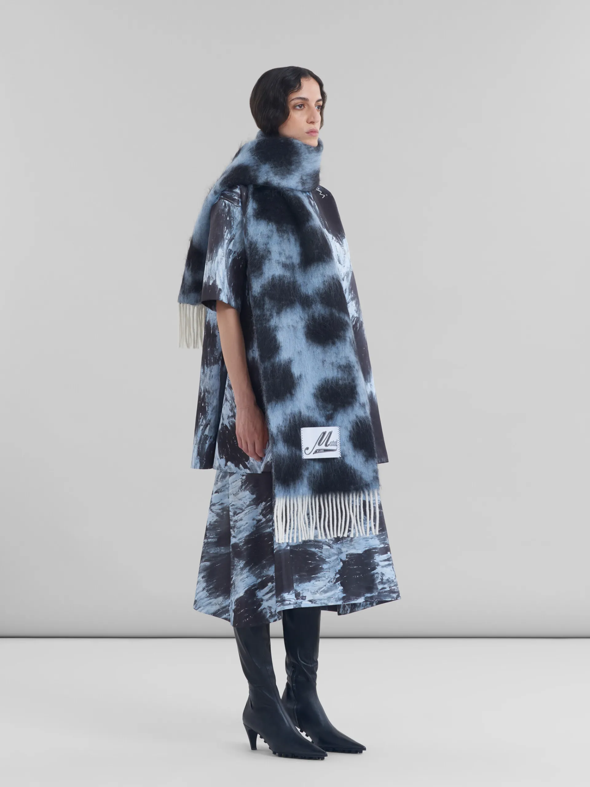 Skirts>Marni Duchesse Flared Skirt With Crayon Leopard Print ANTIQUE SILVER