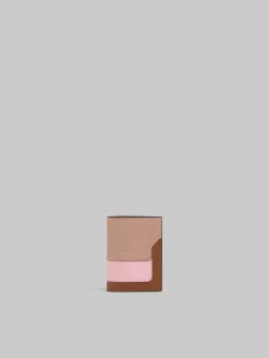 Wallets & Small Leather Goods>Marni Dusty Pink, Pink And Brown Saffiano Leather Bi-fold Wallet ARABESQUE/TALC/BLUMARINE