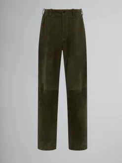 Pants>Marni Green Compact Suede Trousers DARKOLIVE