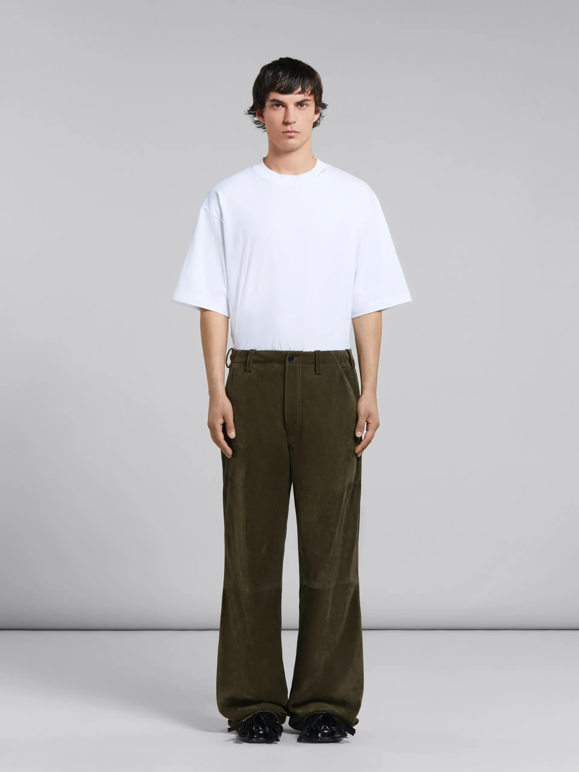 Pants>Marni Green Compact Suede Trousers DARKOLIVE