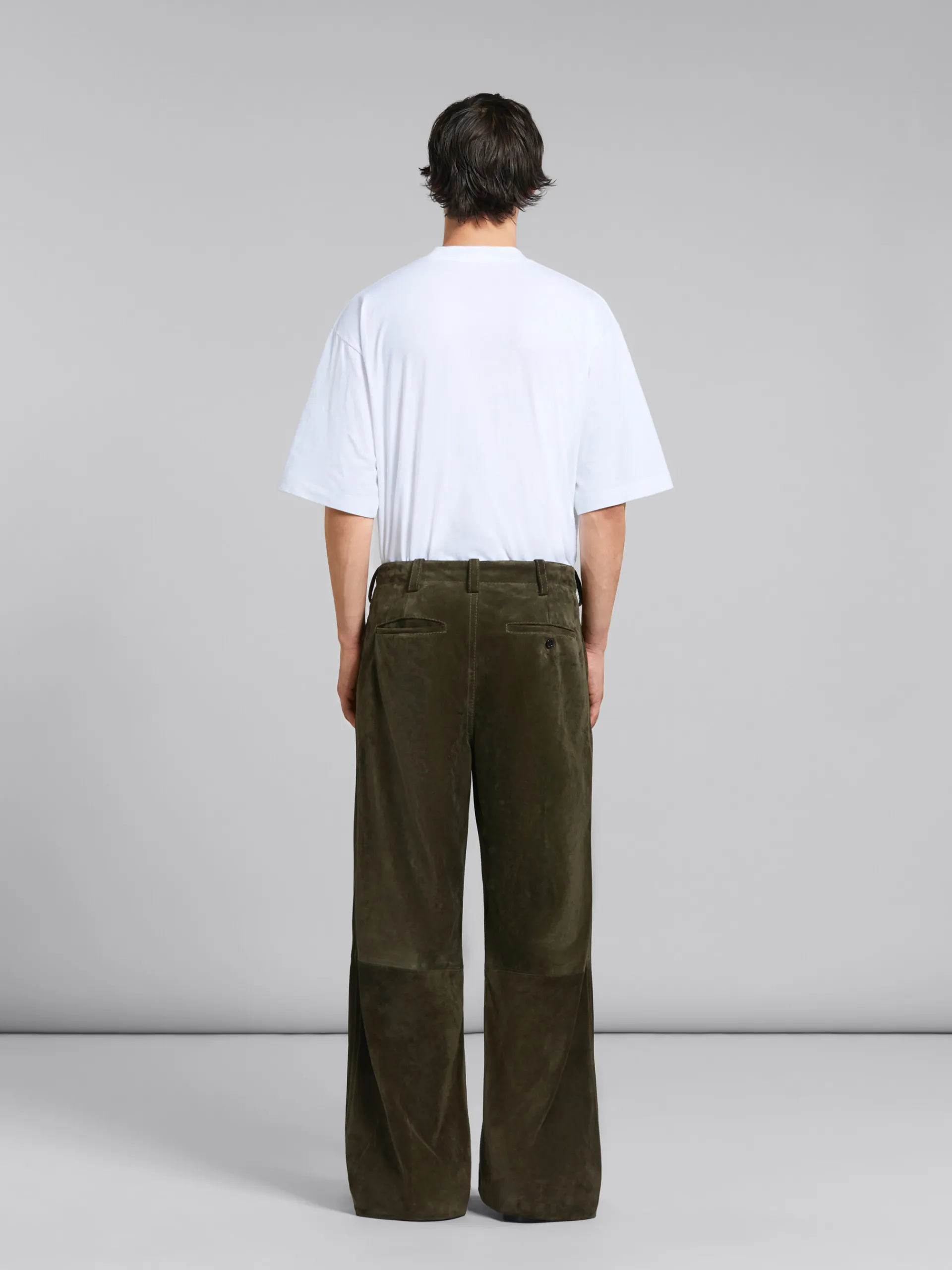 Pants>Marni Green Compact Suede Trousers DARKOLIVE