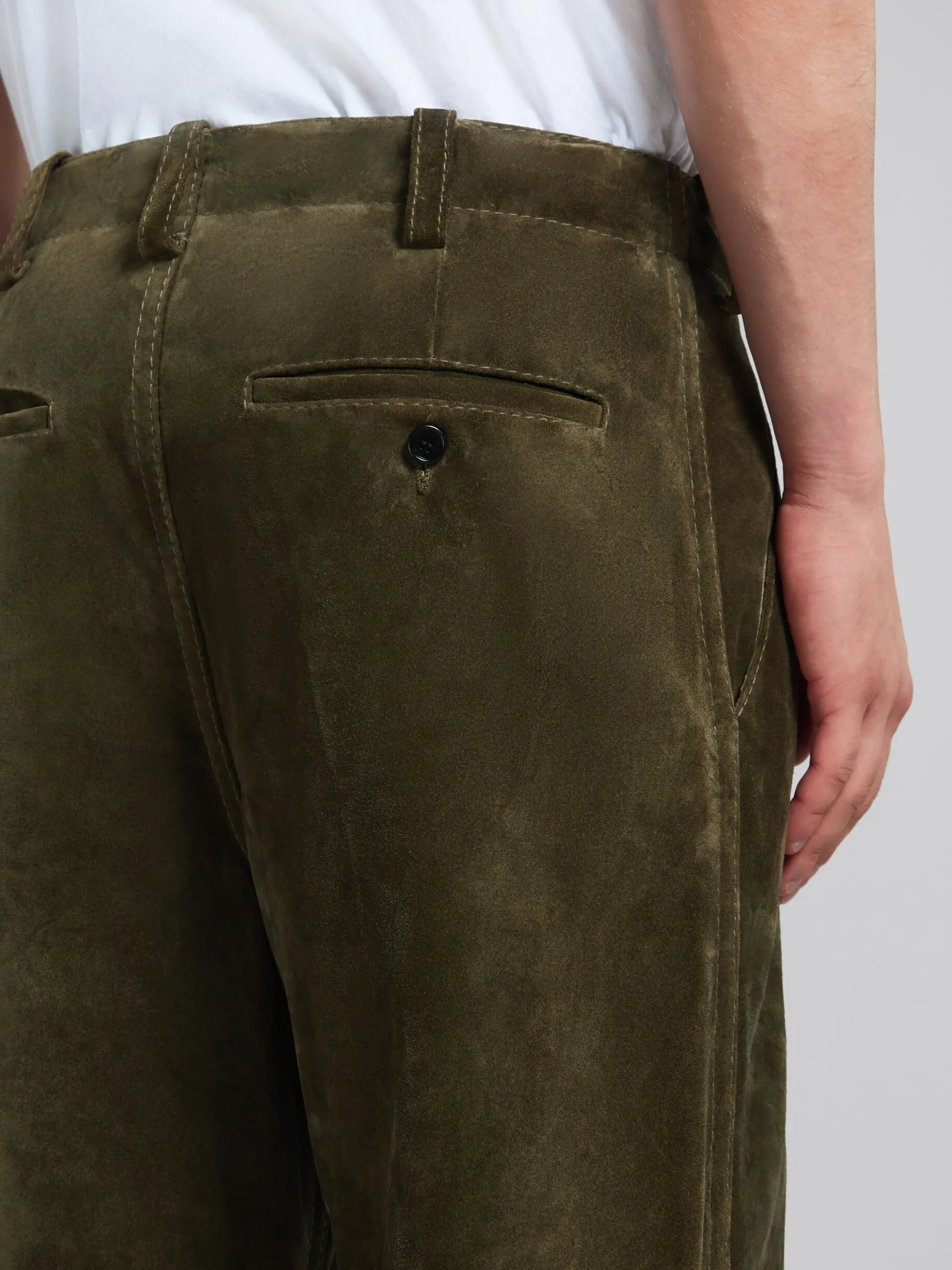 Pants>Marni Green Compact Suede Trousers DARKOLIVE