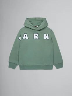 Kids>Marni Green Hooded Sweatshirt With Embroidered Logo DEEP LICHEN GREEN