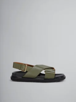 Slides & Sandals | Fussbett>Marni Green Leather Fussbett DARKOLIVE