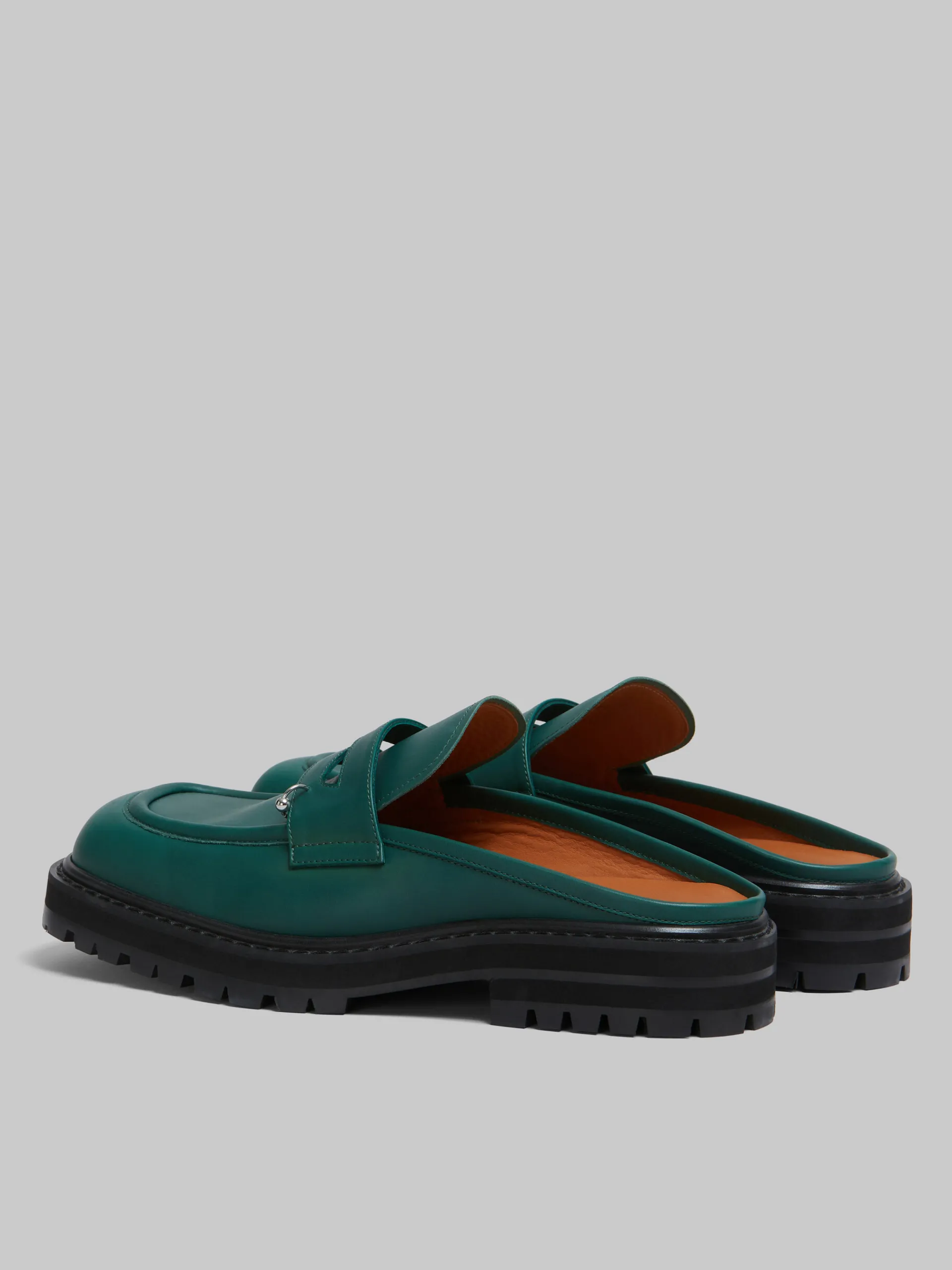 Lace Up & Loafers>Marni Green Leather Piercing 2.0 Chunky Sabot Loafer FORESTGREEN