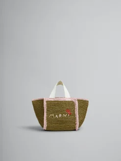 Tote Bags>Marni Green Macramé Sillo Small Shopper OLIVE/PINK/NATURAL