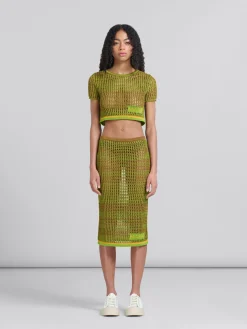 Matching Sets | Skirts>Marni Green Organic Cotton Net Midi Skirt RAISIN
