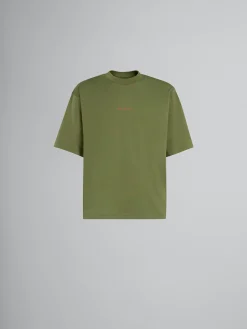 Tops & T-Shirts>Marni Green Organic Cotton T-shirt With Mini Logo LEAV GREEN