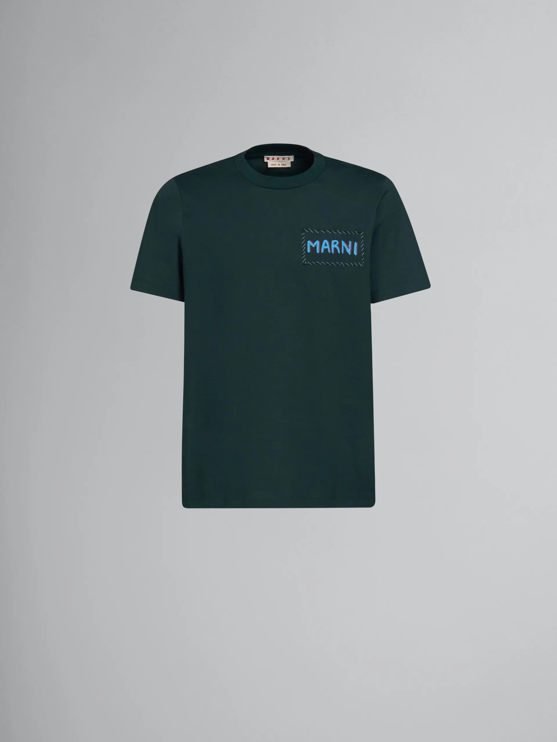 Tops & T-Shirts>Marni Green Organic Cotton T-shirt With Patch SPHERICALGREEN