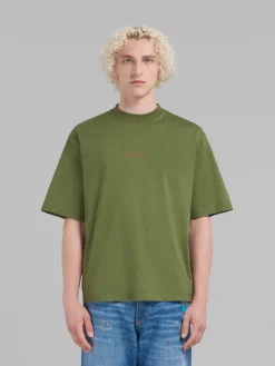 Tops & T-Shirts>Marni Green Organic Cotton T-shirt With Mini Logo LEAV GREEN