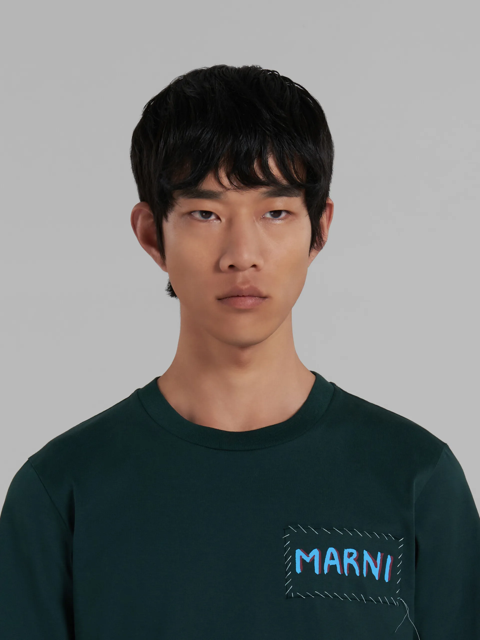 Tops & T-Shirts>Marni Green Organic Cotton T-shirt With Patch SPHERICALGREEN