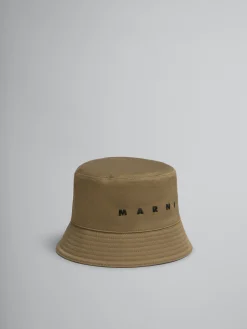 Hats>Marni Green Organic Gabardine Bucket Hat With Embroidered Logo OLIVE