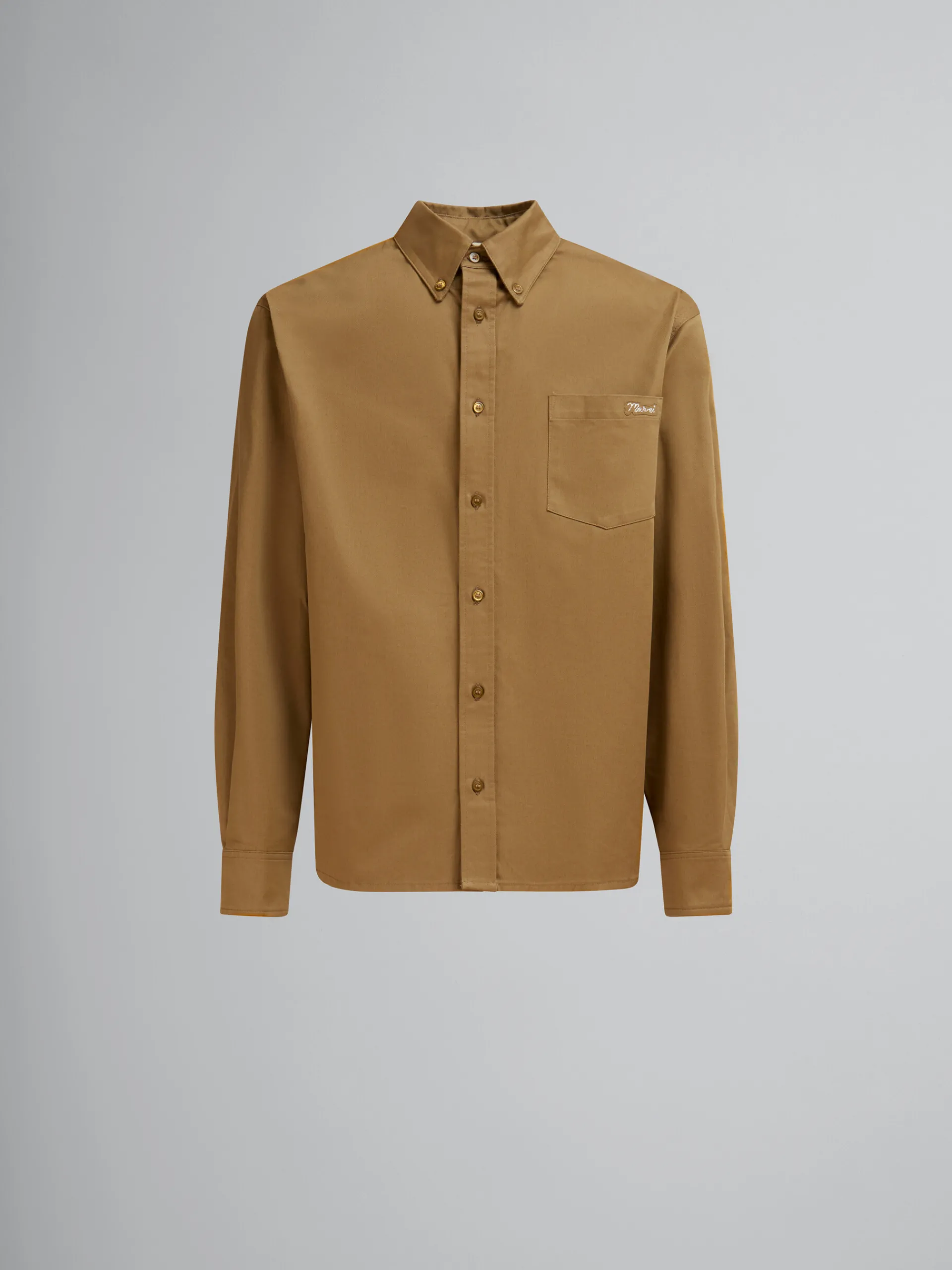 Matching Sets | Tops & T-Shirts>Marni Green Organic Gabardine Shirt With Patch OLIVE