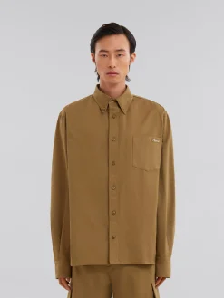 Matching Sets | Tops & T-Shirts>Marni Green Organic Gabardine Shirt With Patch OLIVE