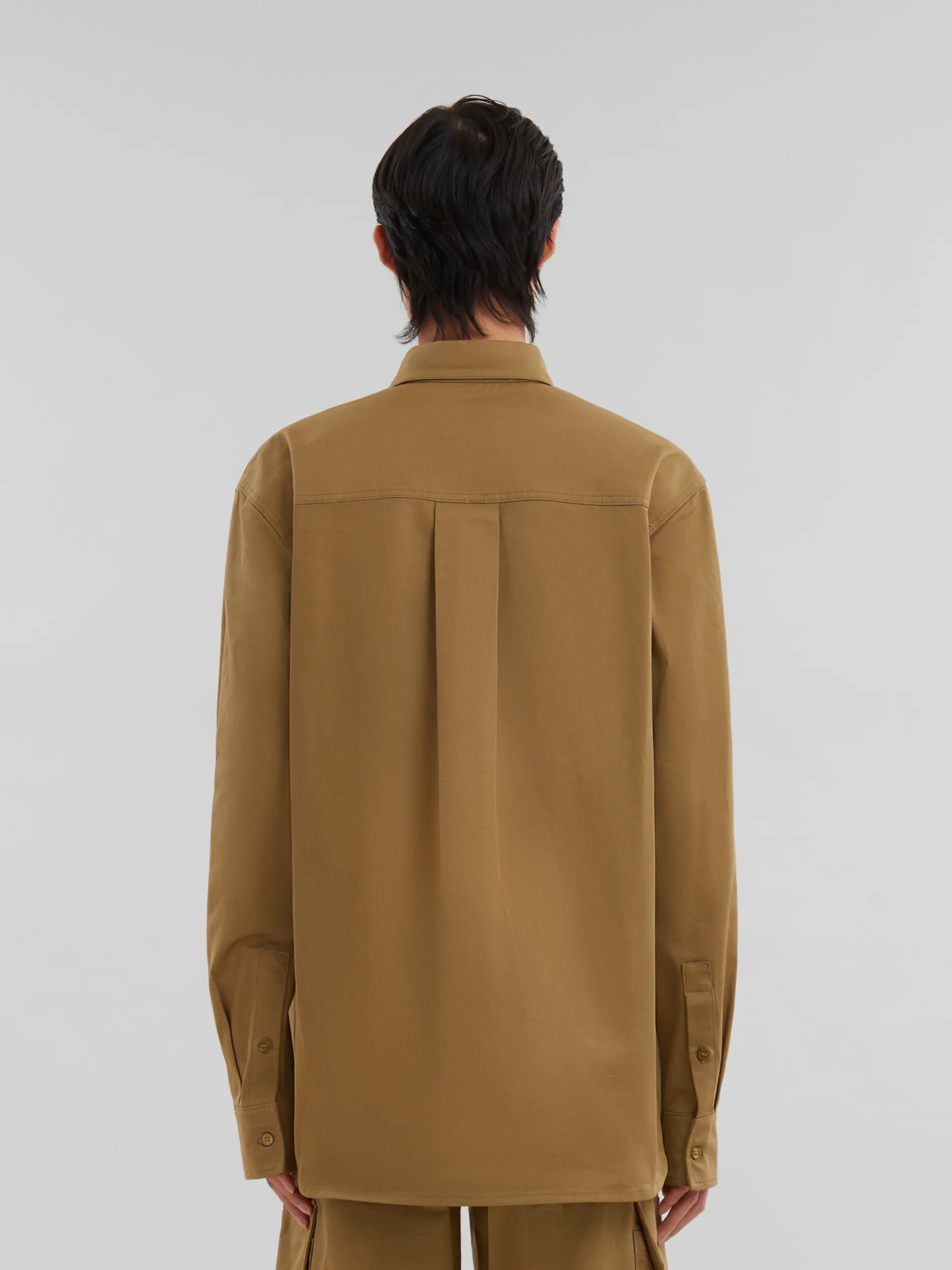 Matching Sets | Tops & T-Shirts>Marni Green Organic Gabardine Shirt With Patch OLIVE