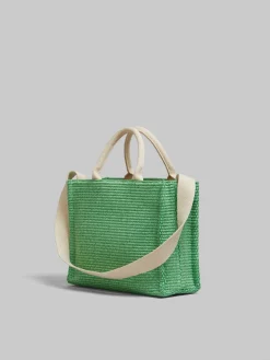 Tote Bags>Marni Green Raffia-effect Small Tote Bag KIWI