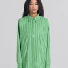 Tops & T-Shirts>Marni Green Striped Organic Poplin Shirt With Mending MILLET