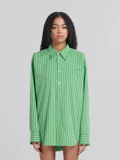 Tops & T-Shirts>Marni Green Striped Organic Poplin Shirt With Mending MILLET