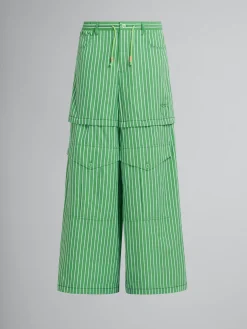 Pants>Marni Green Striped Organic Poplin Hybrid Cargo Pants MILLET