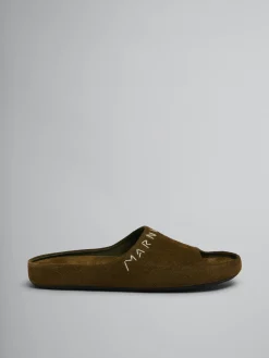 Fussbett Sabot>Marni Green Suede Fusslide Sandal OLIVE