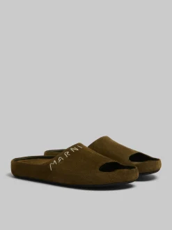Fussbett Sabot>Marni Green Suede Fusslide Sandal OLIVE