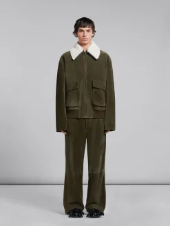 Coats & Jackets>Marni Green Suede Jacket With Shearling Collar DARKOLIVE
