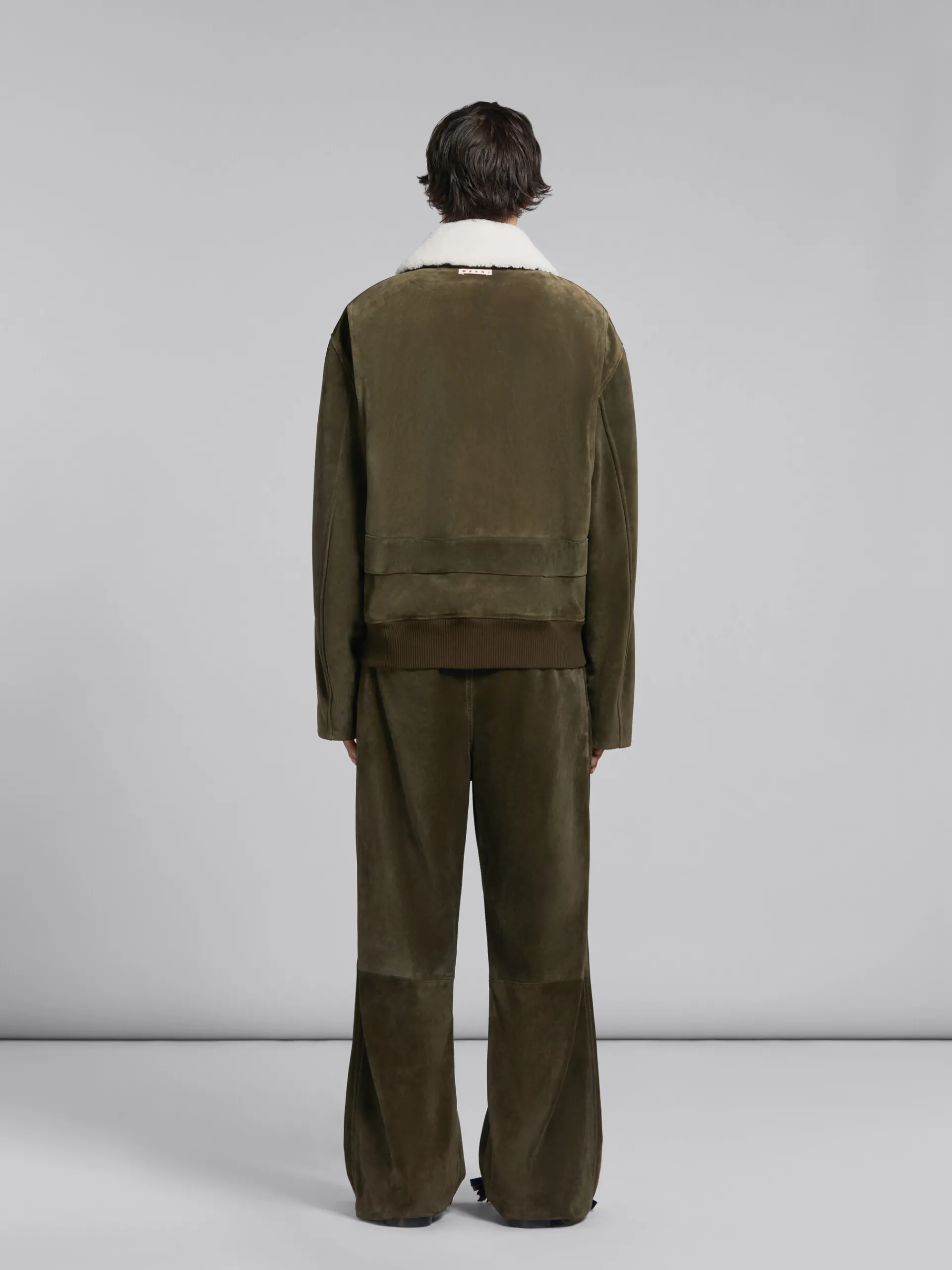 Coats & Jackets>Marni Green Suede Jacket With Shearling Collar DARKOLIVE