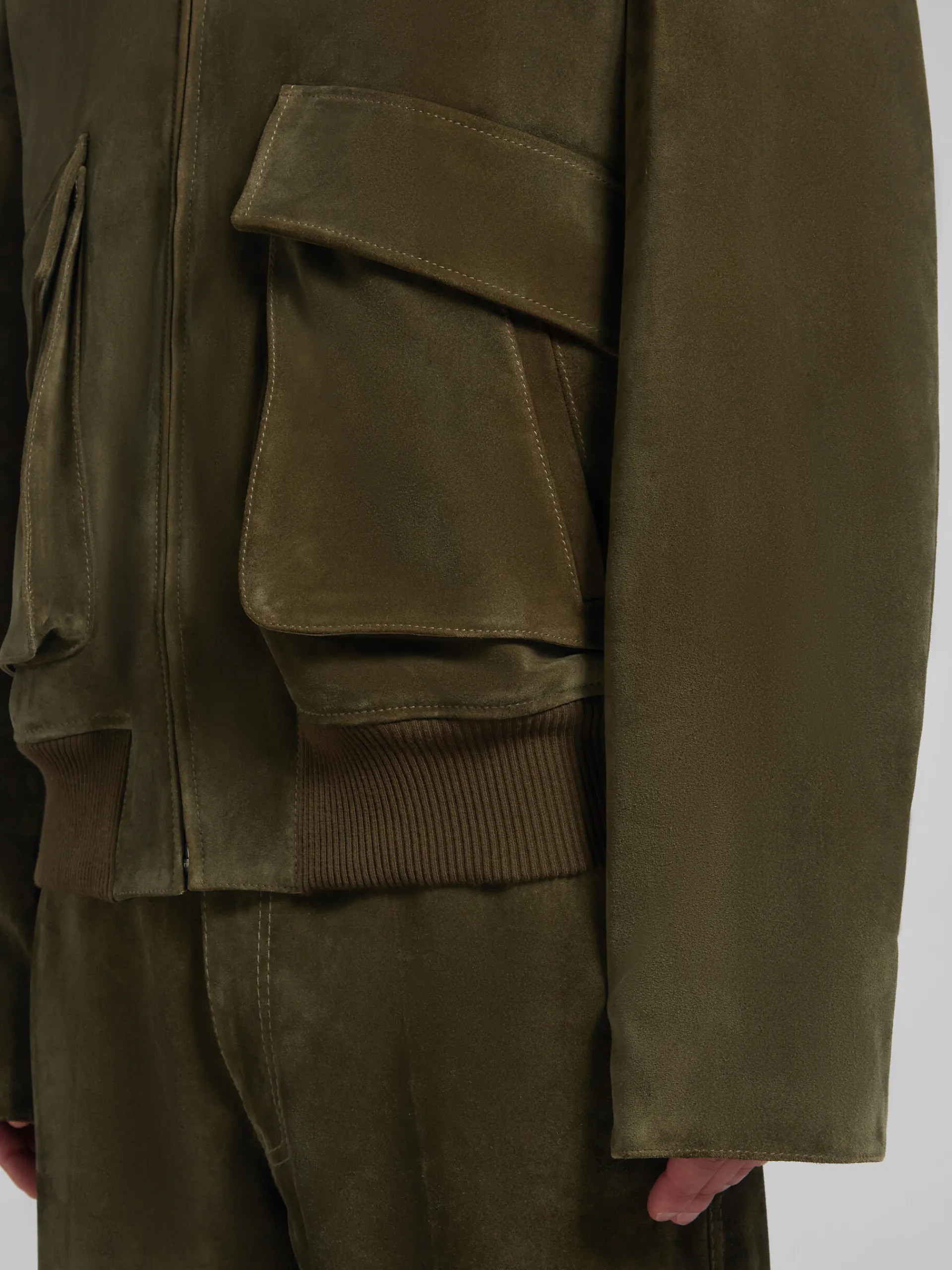 Coats & Jackets>Marni Green Suede Jacket With Shearling Collar DARKOLIVE