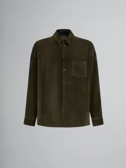 Tops & T-Shirts>Marni Green Suede Shirt With Leather Back DARKOLIVE