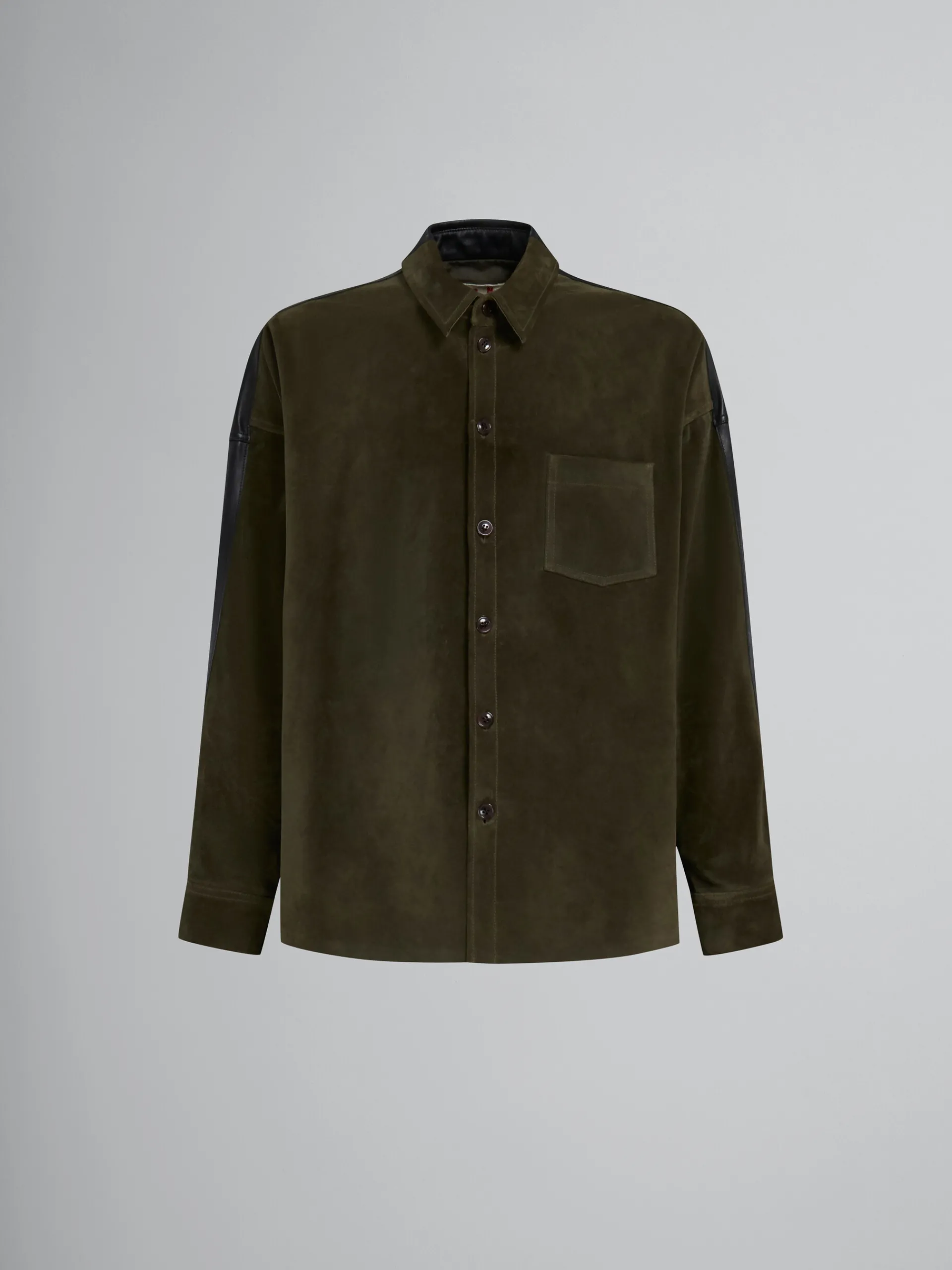 Tops & T-Shirts>Marni Green Suede Shirt With Leather Back DARKOLIVE