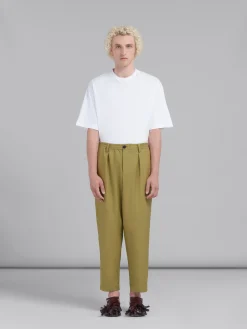 Matching Sets | Pants>Marni Green Tropical Wool Trousers With Drawstring Waist LIME