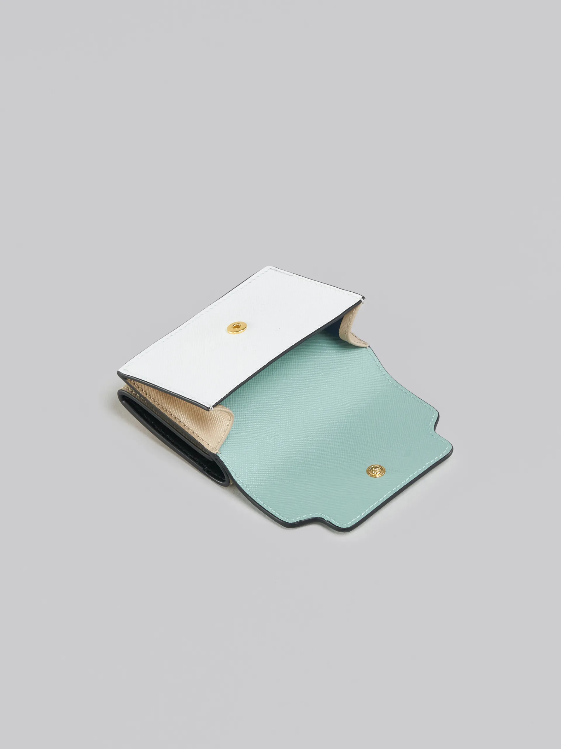 Wallets & Small Leather Goods>Marni Green, White And Brown Saffiano Leather Tri-fold Wallet TEAGREEN/LIMESTONE/LIGHTCAMEL
