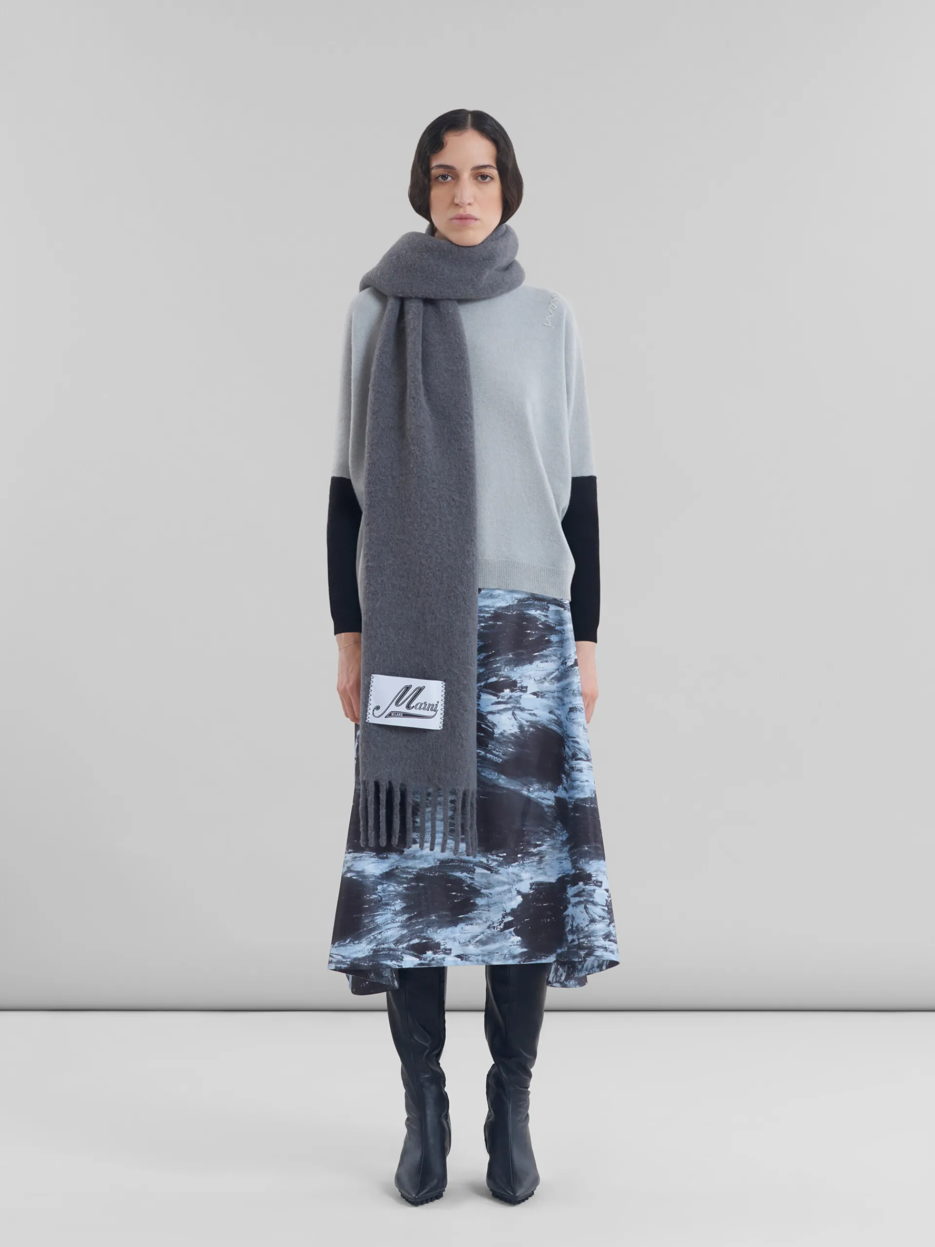 Scarves>Marni Grey Alpaca Scarf ANTIQUE SILVER