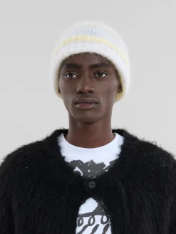 Hats>Marni Grey Brushed Mohair Beanie With Stripes TONIC
