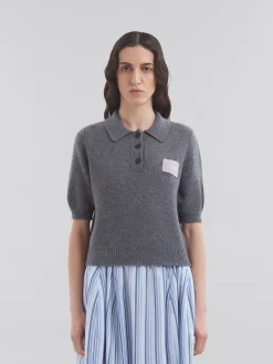 Knitwear | Tops & T-Shirts>Marni Grey Cashmere Polo Jumper With Patch GRAPHITE