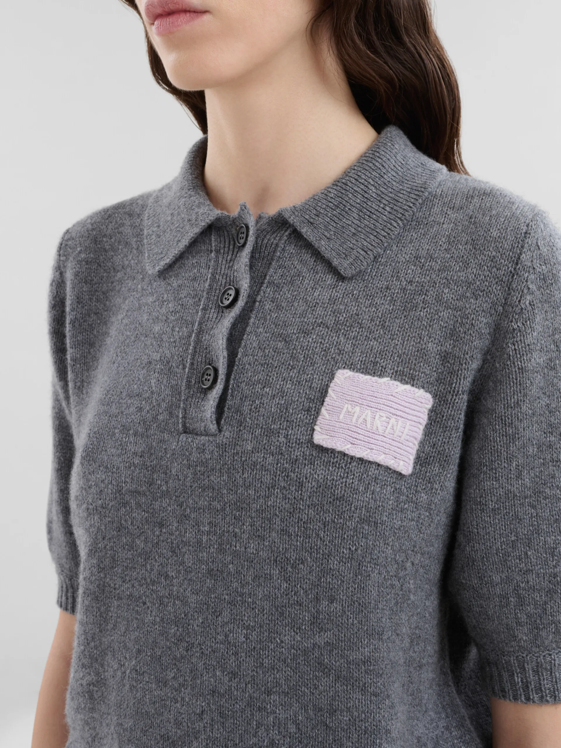 Knitwear | Tops & T-Shirts>Marni Grey Cashmere Polo Jumper With Patch GRAPHITE
