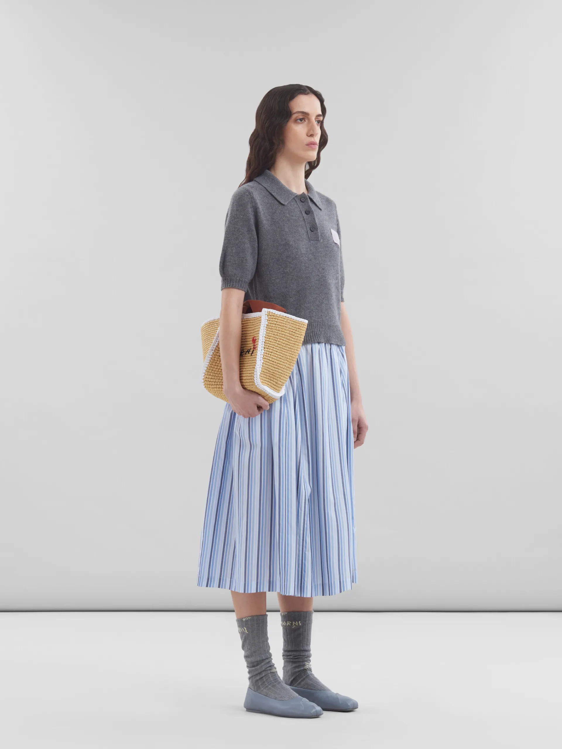 Knitwear | Tops & T-Shirts>Marni Grey Cashmere Polo Jumper With Patch GRAPHITE