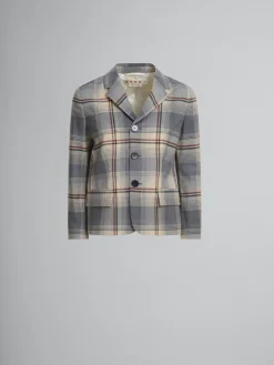 Matching Sets | Coats & Jackets>Marni Grey Checked Wool Jacket With Mending SLATE