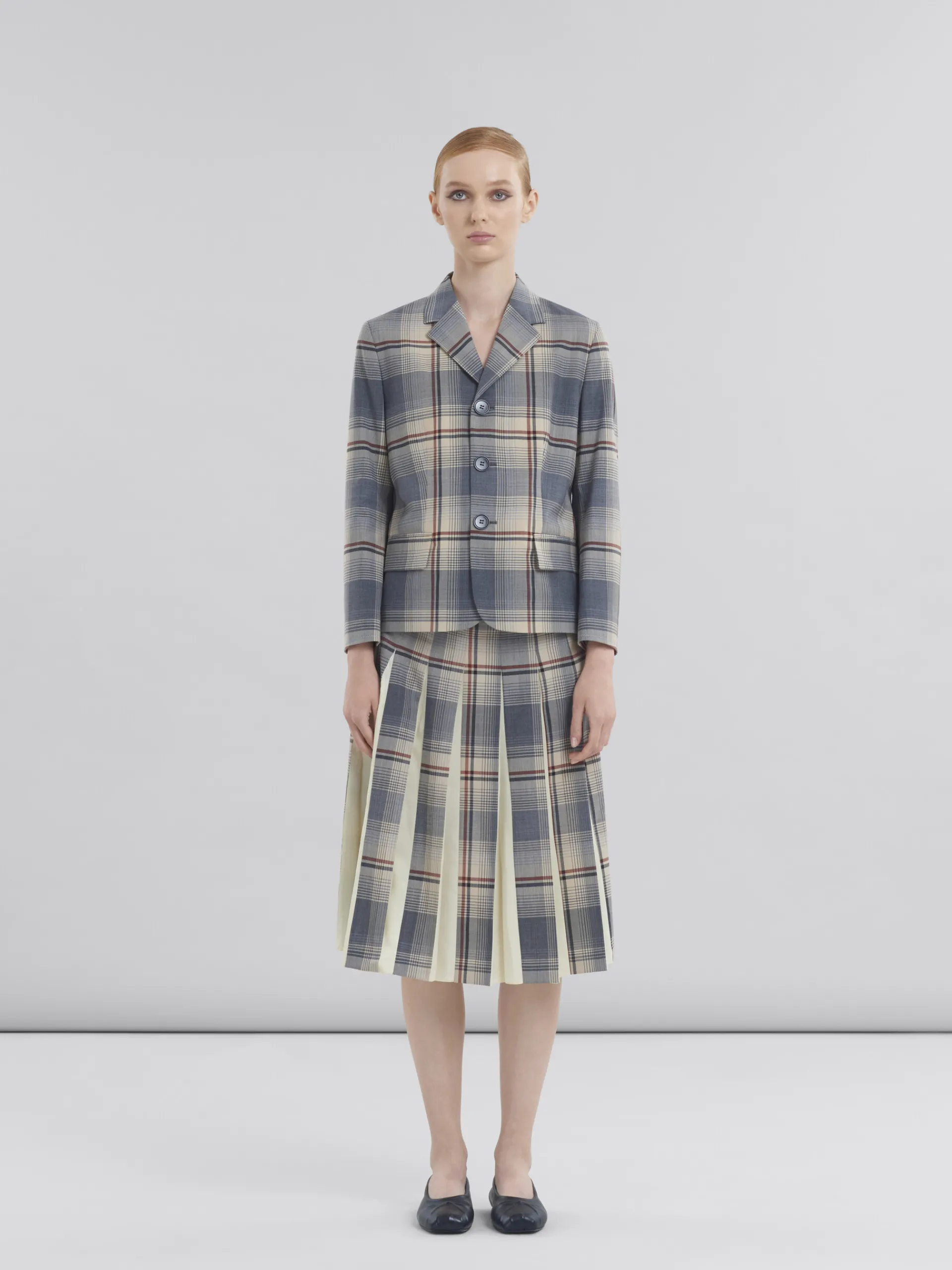 Matching Sets | Coats & Jackets>Marni Grey Checked Wool Jacket With Mending SLATE