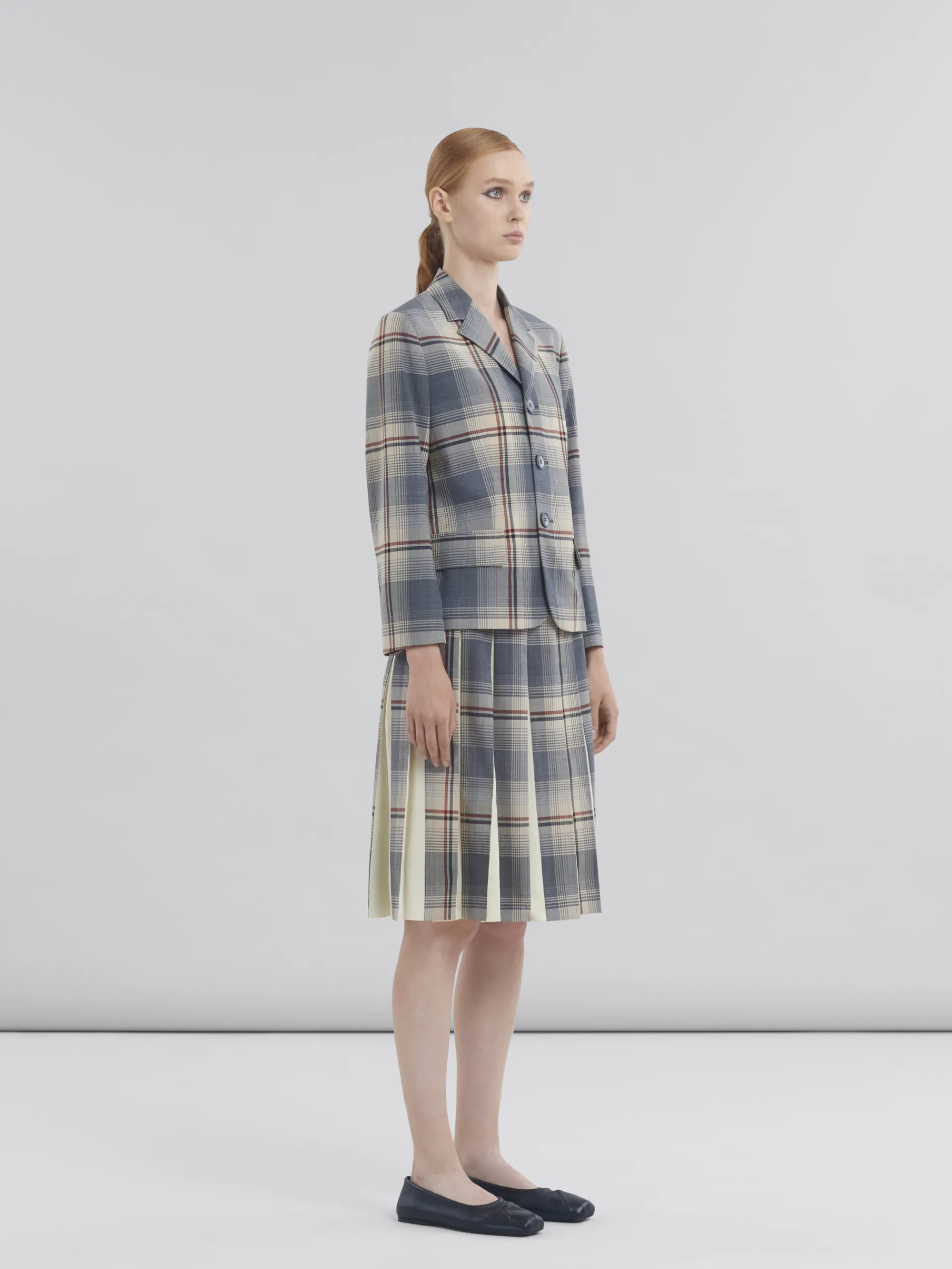 Matching Sets | Coats & Jackets>Marni Grey Checked Wool Jacket With Mending SLATE