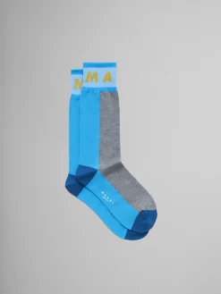 Socks>Marni Grey Colour-block Cotton Socks SODIUM