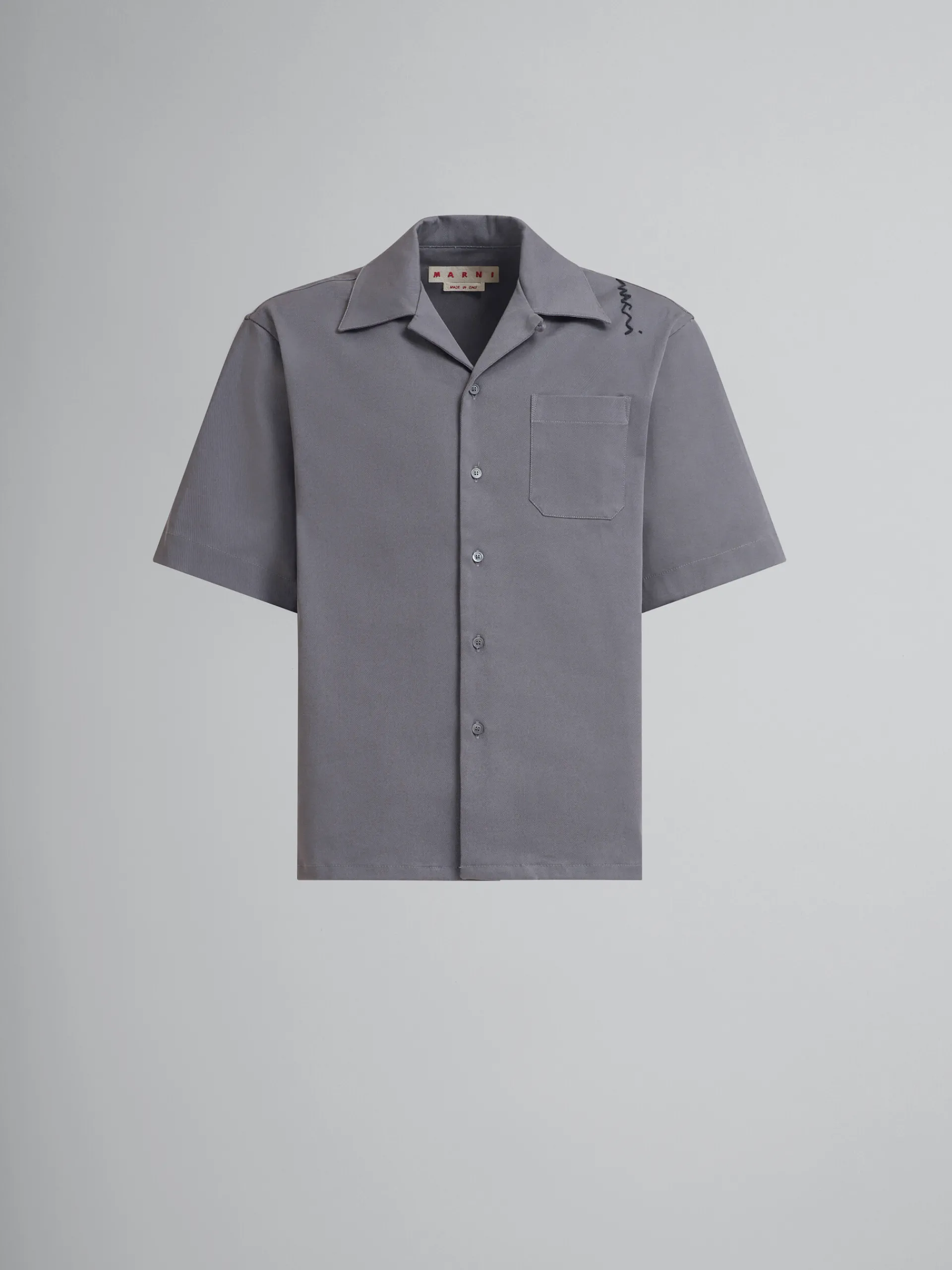Tops & T-Shirts>Marni Grey Cotton Bowling Shirt ANTIQUE SILVER