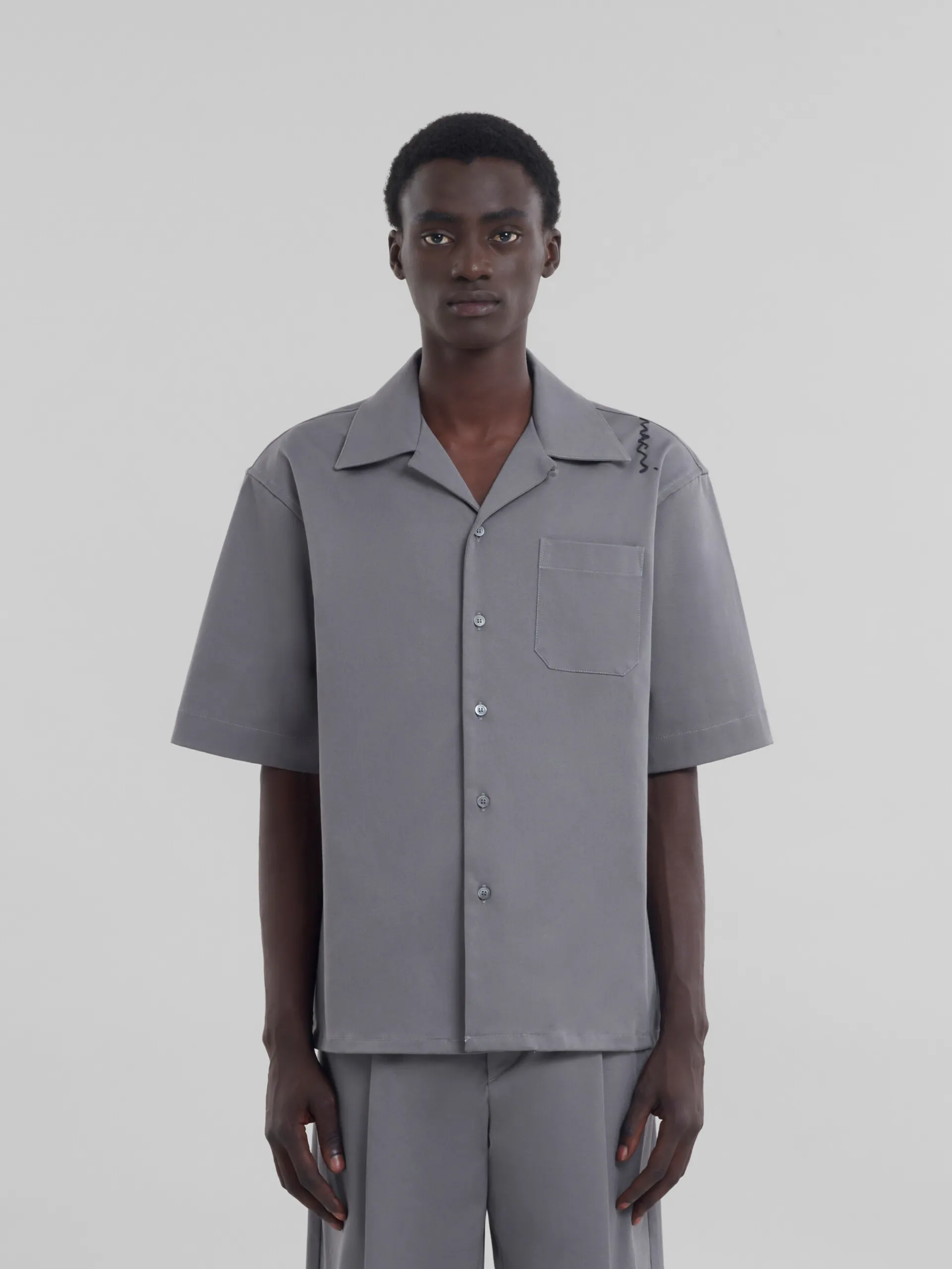 Tops & T-Shirts>Marni Grey Cotton Bowling Shirt ANTIQUE SILVER