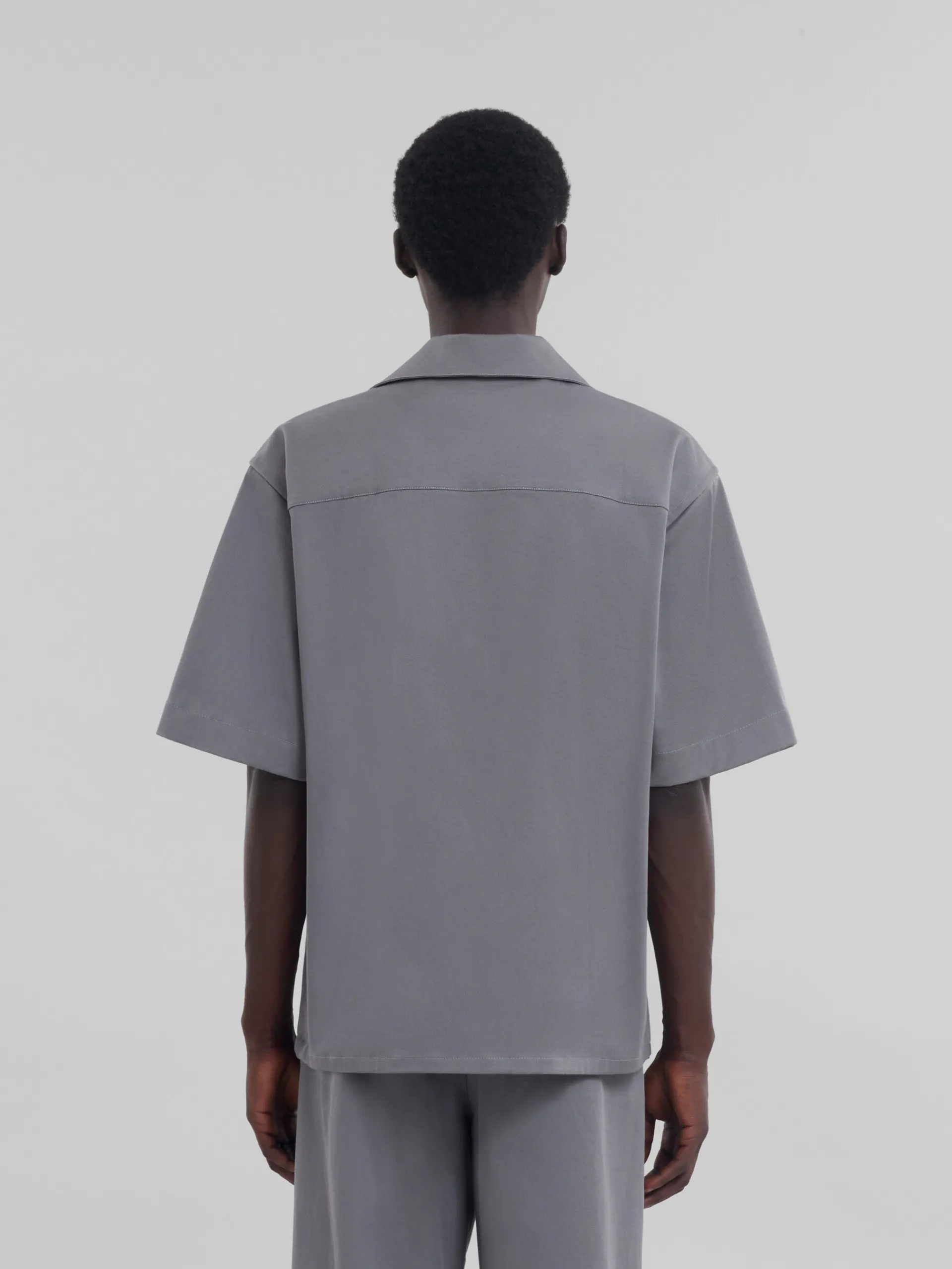Tops & T-Shirts>Marni Grey Cotton Bowling Shirt ANTIQUE SILVER