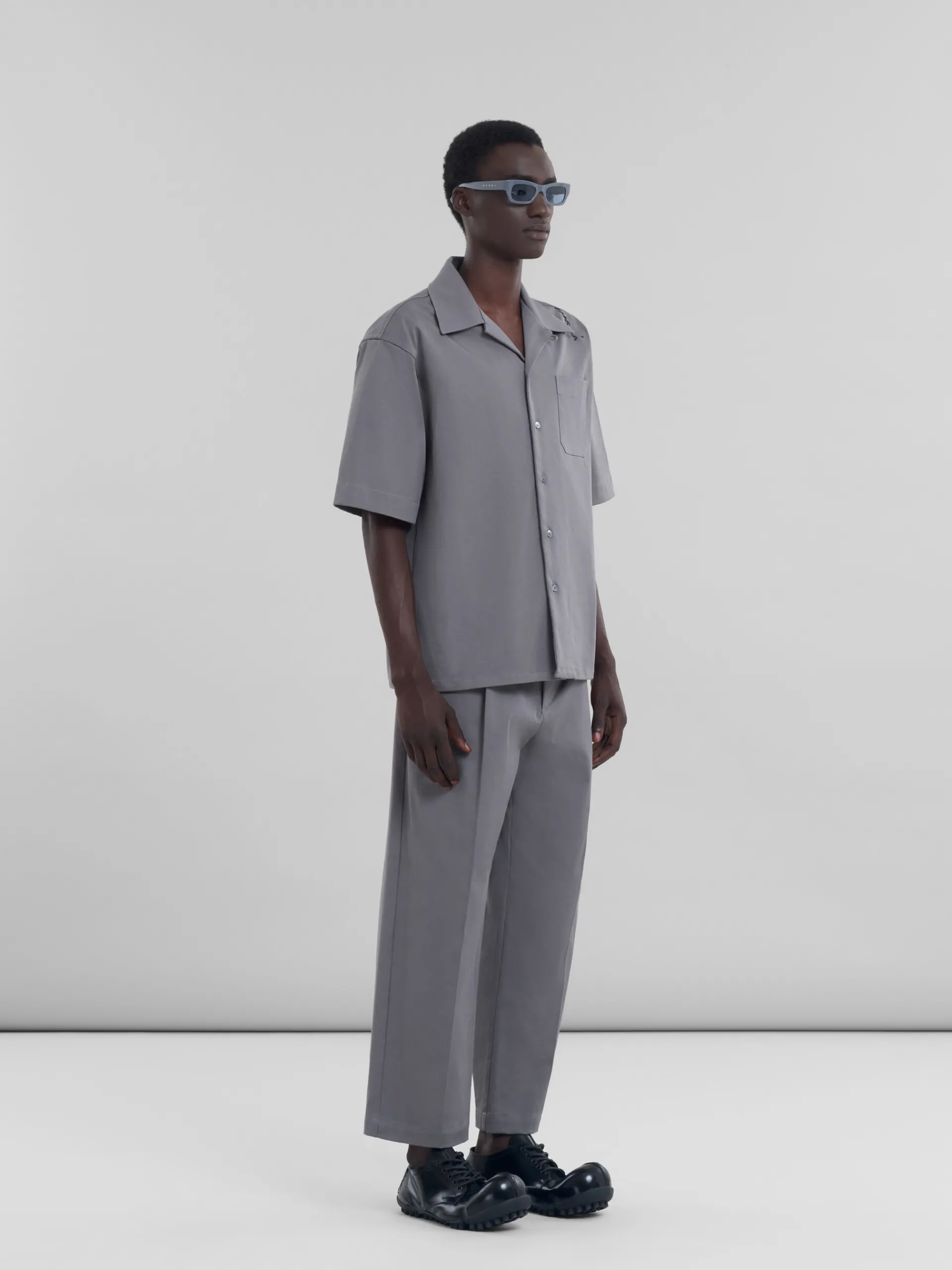 Tops & T-Shirts>Marni Grey Cotton Bowling Shirt ANTIQUE SILVER