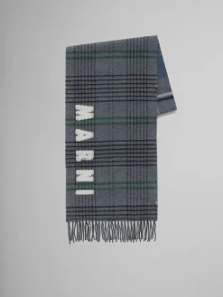 Scarves>Marni Grey Double Check Wool Scarf SODIUM