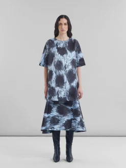 Dresses>Marni Grey Duchesse Dress With Crayon Leopard Print ANTIQUE SILVER