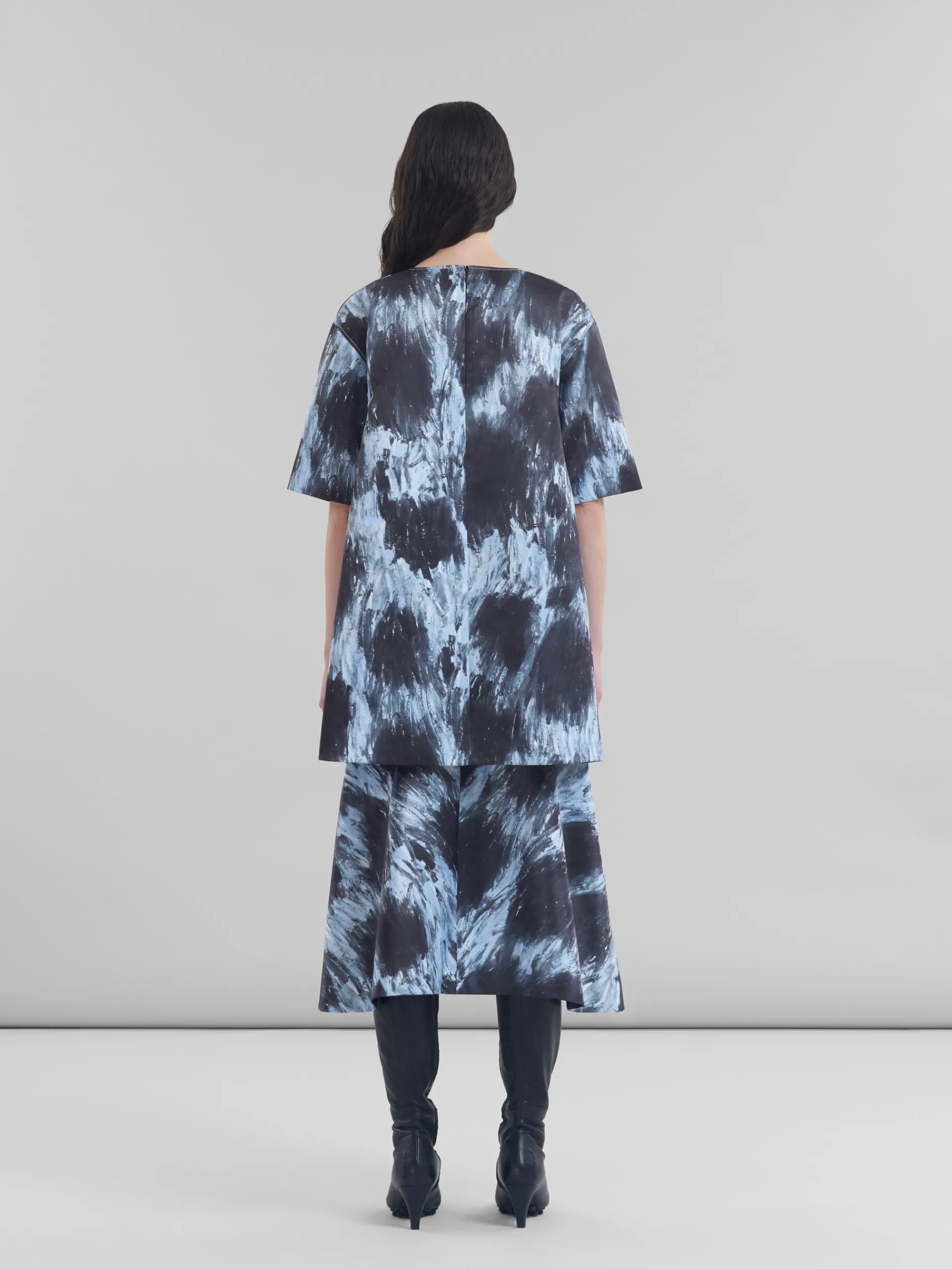 Dresses>Marni Grey Duchesse Dress With Crayon Leopard Print ANTIQUE SILVER