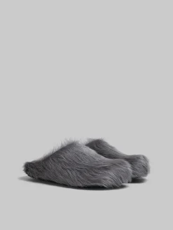 Flats | Fussbett>Marni Grey Long-hair Calfskin Fussbett Sabot MERCURY