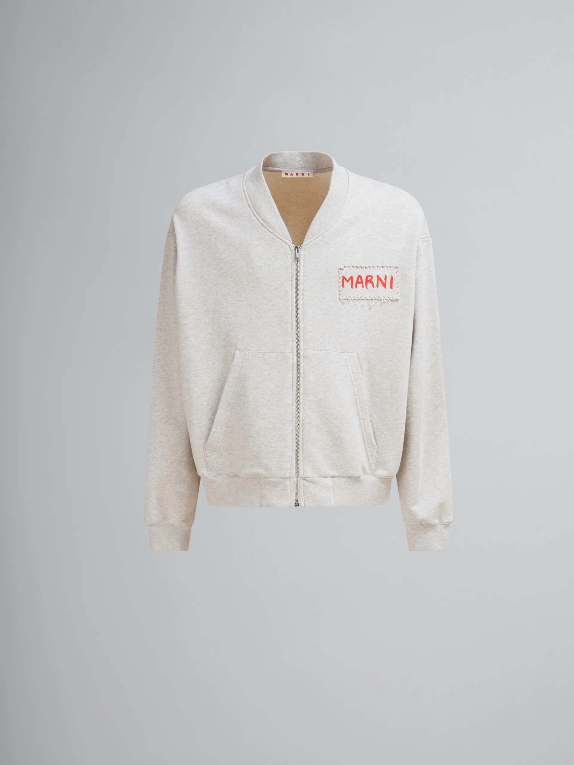 Sweatshirts>Marni Grey Melange Cotton Bomber With Patch SODIUM
